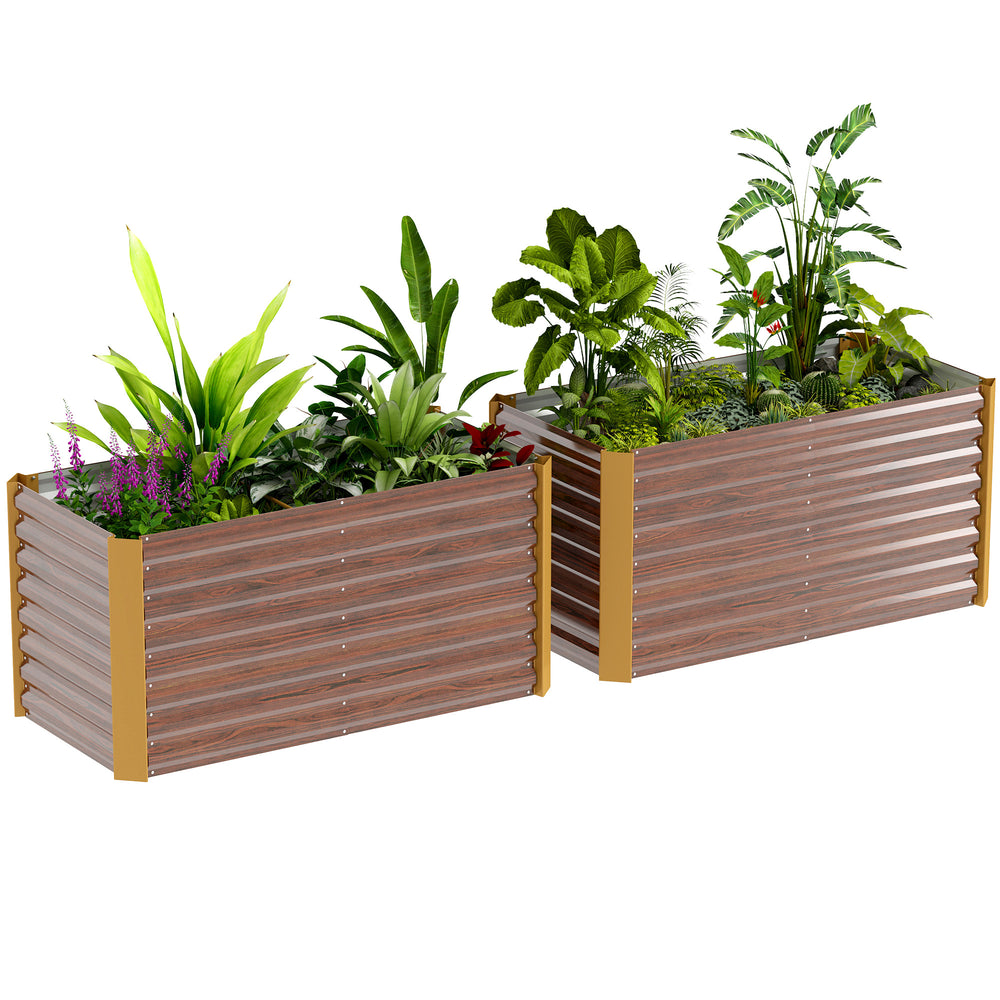 Set of 2 Metal Raised Garden Bed, 4' x 2' x 2' Galvanized Planters for Outdoor Plants, Elevated Planter Box for Growing Flowers, Herbs, Vegetables, Distressed Dark Brown