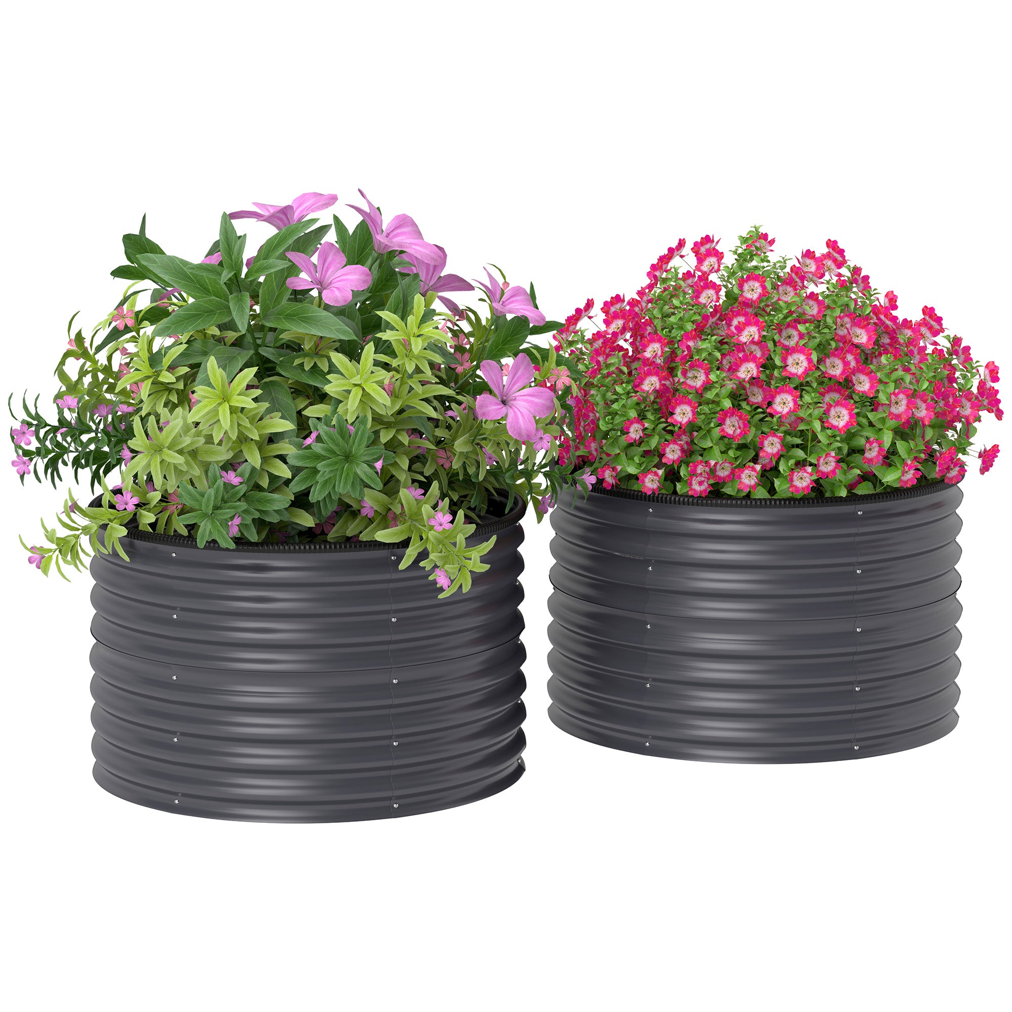 raised pots for plants Outsunny Set of 2 Raised Garden Bed, Metal Planter Box with Safety Edging, Easy-to-assemble Stock Tank, Dark Gray