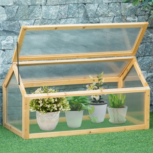 Wooden Cold Frame Greenhouse Garden Portable Raised Planter with Openable Top for Indoor, Outdoor, Flowers, Vegetables, Plants, 35.5" x 20.5" x 19.5", Light Brown