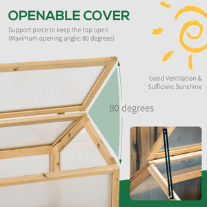 Wooden Cold Frame Greenhouse Garden Portable Raised Planter with Openable Top for Indoor, Outdoor, Flowers, Vegetables, Plants, 35.5" x 20.5" x 19.5", Light Brown