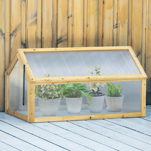 Wooden Cold Frame Greenhouse Garden Portable Raised Planter with Openable Top for Indoor, Outdoor, Flowers, Vegetables, Plants, 35.5" x 20.5" x 19.5", Light Brown