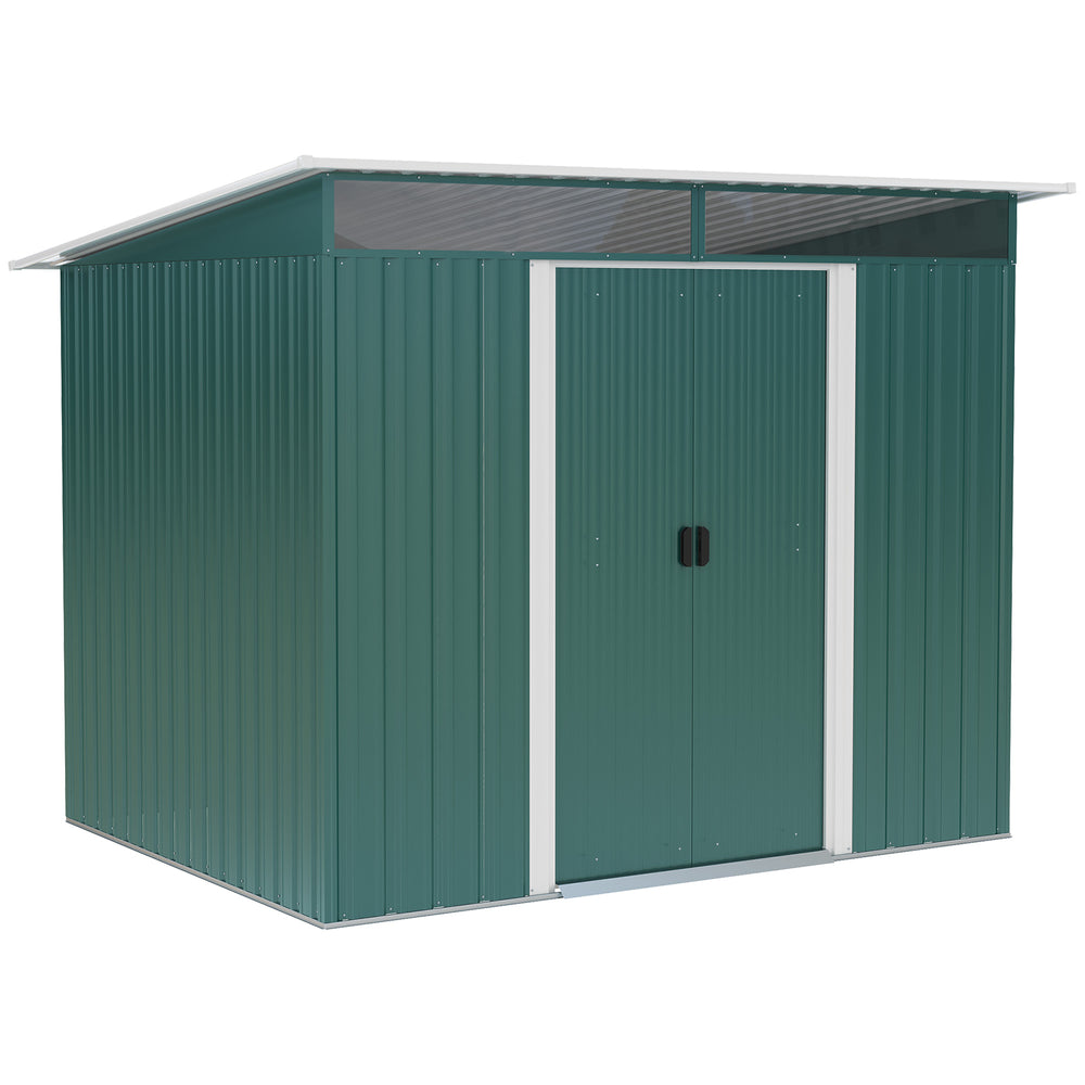 8.5' x 6' Garden Storage Shed with Skylight, Metal Outdoor Shed Tool House with Double Doors for Patio Yard, Dark Green