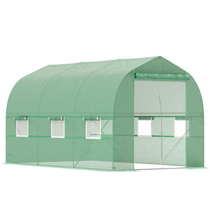 6.6' x 11' x 7' Walk-in Greenhouse Outdoor Plant Tunnel Warm Hot House w/ Roll Up Door and 6 Mesh Windows, Steel Frame, Green