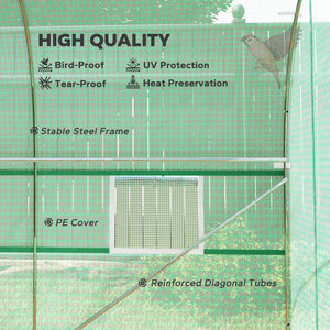 6.6' x 11' x 7' Walk-in Greenhouse Outdoor Plant Tunnel Warm Hot House w/ Roll Up Door and 6 Mesh Windows, Steel Frame, Green