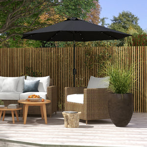 2.7m Patio Garden Umbrella Outdoor Parasol with Tilt Crank and 24 LEDs Lights (Black)
