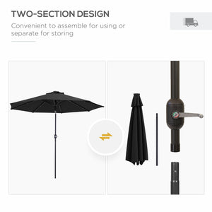 2.7m Patio Garden Umbrella Outdoor Parasol with Tilt Crank and 24 LEDs Lights (Black)