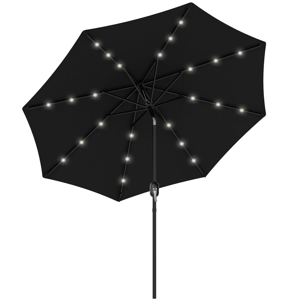2.7m Patio Garden Umbrella Outdoor Parasol with Tilt Crank and 24 LEDs Lights (Black)