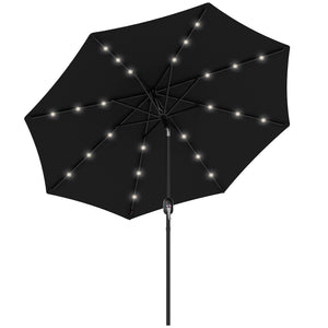 2.7m Patio Garden Umbrella Outdoor Parasol with Tilt Crank and 24 LEDs Lights (Black)