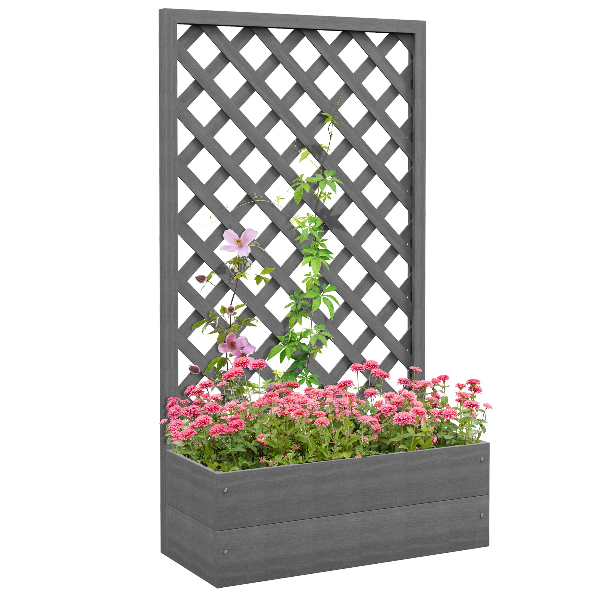 rectangle planter with trellis Outsunny Elegant Raised Garden Bed with Trellis & Self-Draining Design