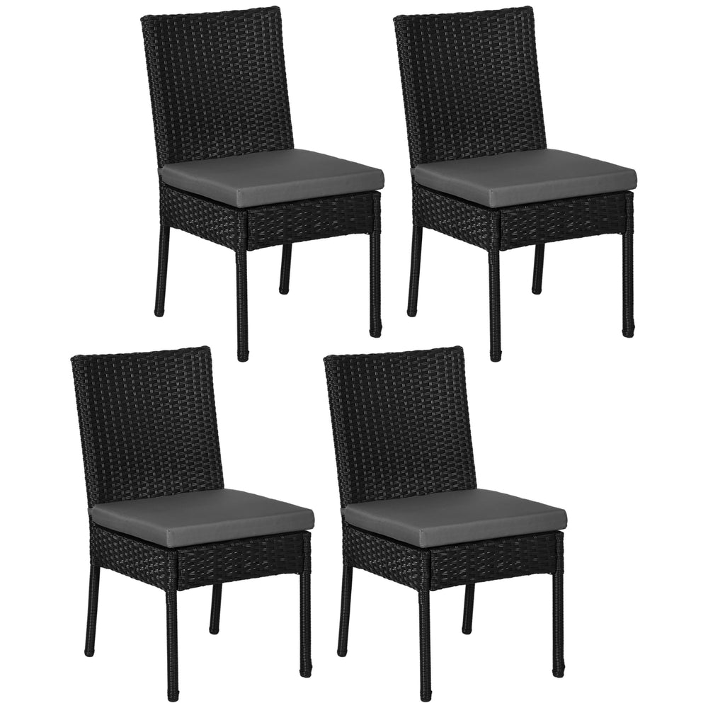 4 Pieces PE Rattan Garden Chairs with Cushion, Patio Wicker Dining Chairs with Backrest for Patio, Deck, Garden, Black