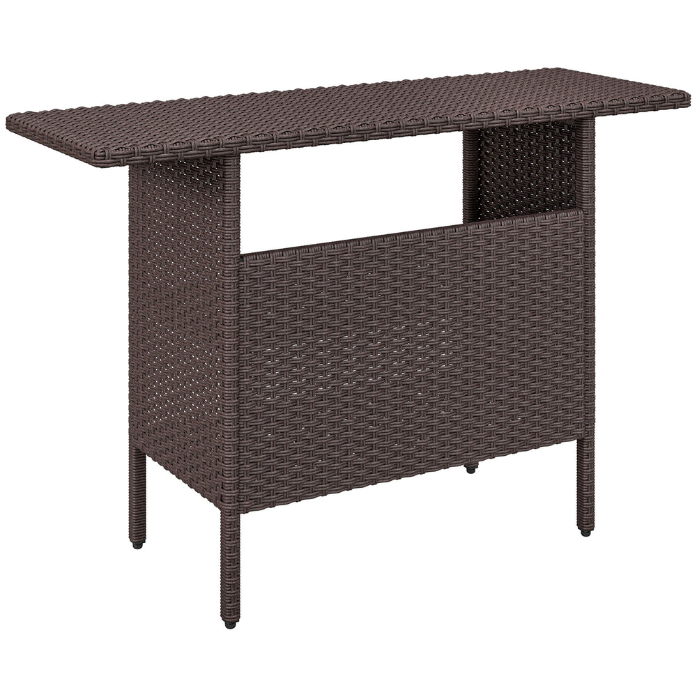 55" Rattan Bar Table, Bar Height Patio Table with 2 Storage Shelves and Steel Frame, Garden Wicker Table for Outdoor, Lawn, Backyard, Brown