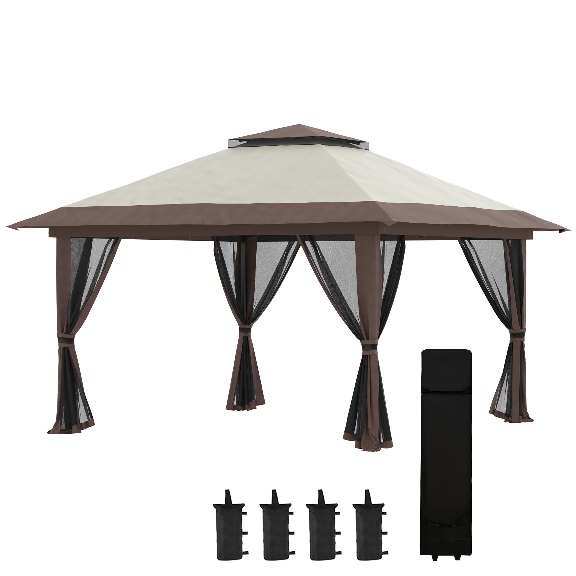 Outsunny 13'x13' Pop-Up Gazebo with 2-Tier Roof, Carry Weight