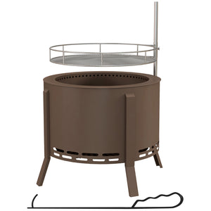 Outsunny 2-in-1 Smokeless Fire Pit, BBQ Grill, 19" Portable Wood Burning Firepit with Cooking Grate and Poker, Low Smoke Camping Bonfire Stove for Backyard Patio Picnic, Bronze