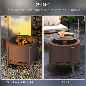 Outsunny 2-in-1 Smokeless Fire Pit, BBQ Grill, 19" Portable Wood Burning Firepit with Cooking Grate and Poker, Low Smoke Camping Bonfire Stove for Backyard Patio Picnic, Bronze