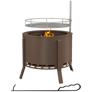 Outsunny 2-in-1 Smokeless Fire Pit, BBQ Grill, 19" Portable Wood Burning Firepit with Cooking Grate and Poker, Low Smoke Camping Bonfire Stove for Backyard Patio Picnic, Bronze