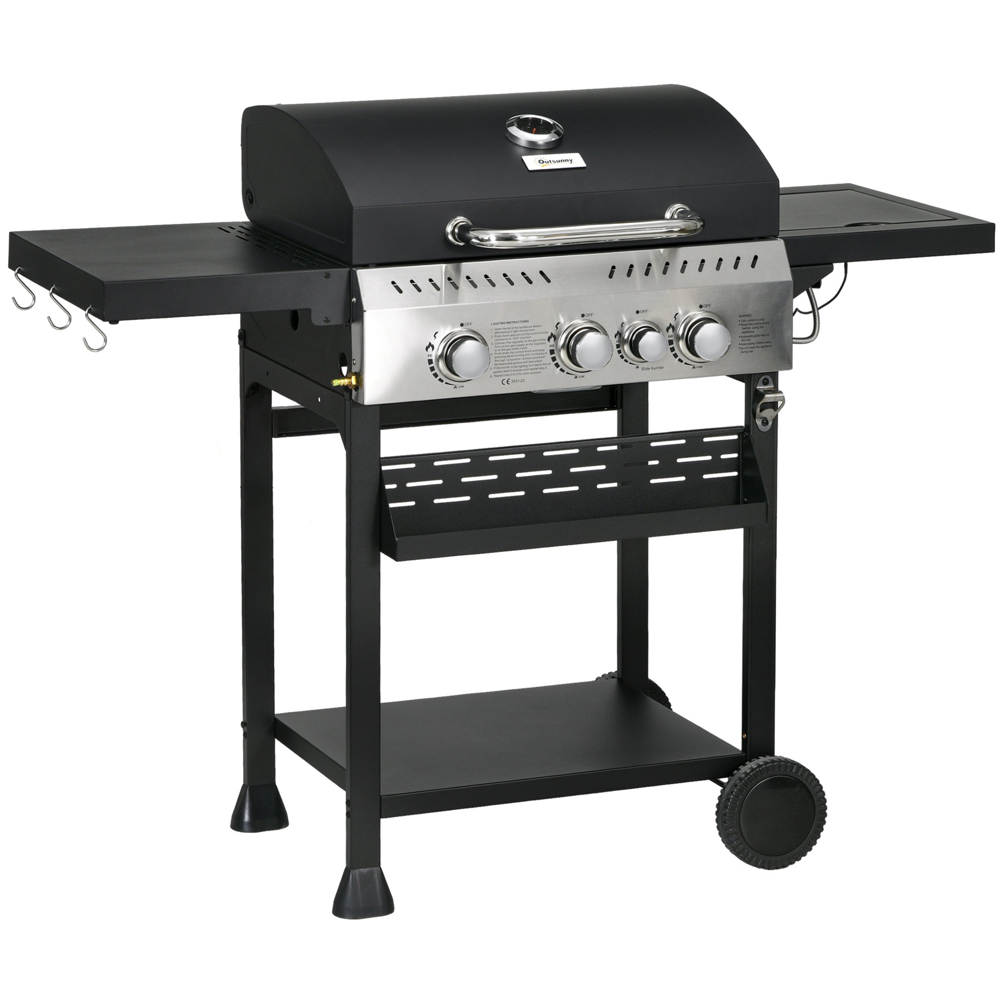 3+1 Gas Burner Grill, kW Propane Gas Barbecue BBQ Grill with