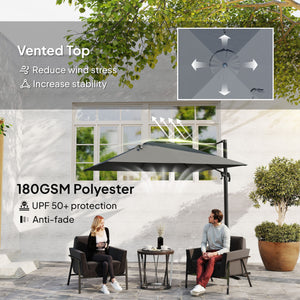 8 FT Cantilever Patio Umbrella, UPF50+ Outdoor Square Aluminium Offset Umbrella with 360° Rotation, Cross Base, Crank and Tilt for Garden, Patio, Deck and Pool, Dark Grey