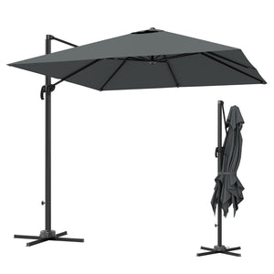 8 FT Cantilever Patio Umbrella, UPF50+ Outdoor Square Aluminium Offset Umbrella with 360° Rotation, Cross Base, Crank and Tilt for Garden, Patio, Deck and Pool, Dark Grey