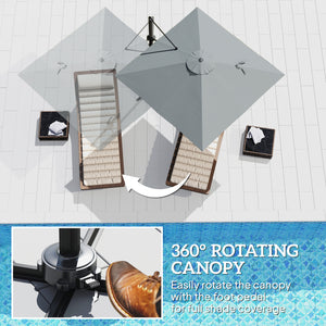 8 FT Cantilever Patio Umbrella, UPF50+ Outdoor Square Aluminium Offset Umbrella with 360° Rotation, Cross Base, Crank and Tilt for Garden, Patio, Deck and Pool, Dark Grey