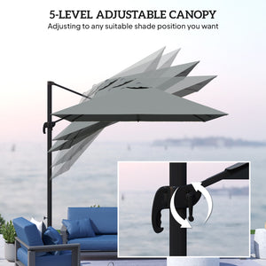8 FT Cantilever Patio Umbrella, UPF50+ Outdoor Square Aluminium Offset Umbrella with 360° Rotation, Cross Base, Crank and Tilt for Garden, Patio, Deck and Pool, Dark Grey