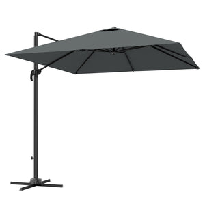 8 FT Cantilever Patio Umbrella, UPF50+ Outdoor Square Aluminium Offset Umbrella with 360° Rotation, Cross Base, Crank and Tilt for Garden, Patio, Deck and Pool, Dark Grey