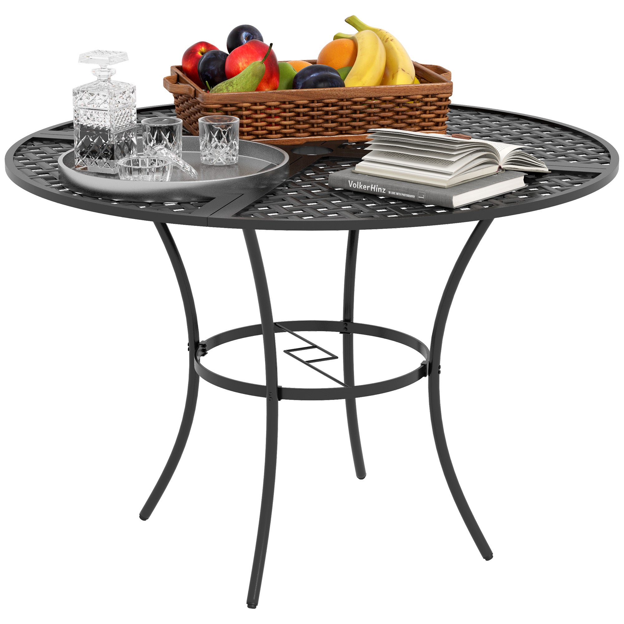 24 replacement patio table glass with umbrella hole Flash Furniture Tory Commercial Grade Patio Table with Tempered Glass Top with Umbrella Hole and Steel Tube Frame, Clear Top/Black Frame