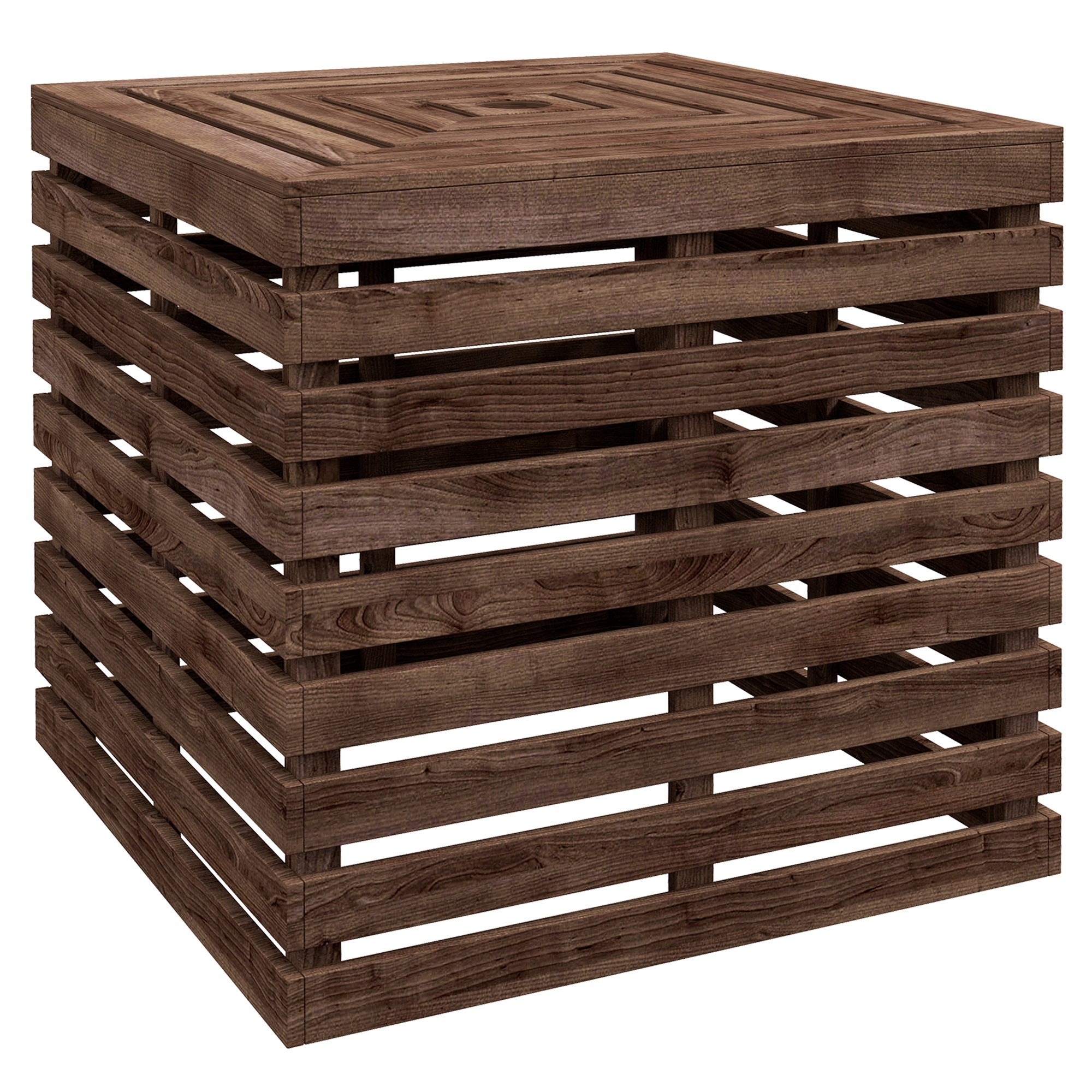 Outsunny Outdoor Umbrella Base Storage Box 2-in-1 Wooden Patio Coffee Table Brown