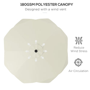 3(m) Garden Parasol Umbrella with 32 Solar LED Lights and Tilt, Outdoor Market Table Umbrella Sun Shade Canopy with Crank, 8 Ribs, Cream White