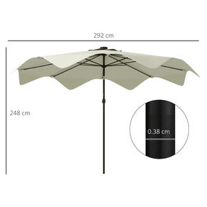 3(m) Garden Parasol Umbrella with 32 Solar LED Lights and Tilt, Outdoor Market Table Umbrella Sun Shade Canopy with Crank, 8 Ribs, Cream White