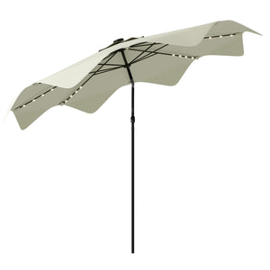3(m) Garden Parasol Umbrella with 32 Solar LED Lights and Tilt, Outdoor Market Table Umbrella Sun Shade Canopy with Crank, 8 Ribs, Cream White