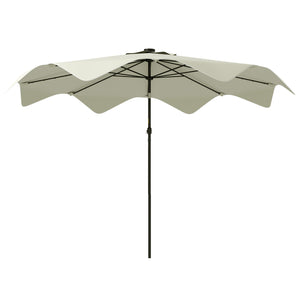 3(m) Garden Parasol Umbrella with 32 Solar LED Lights and Tilt, Outdoor Market Table Umbrella Sun Shade Canopy with Crank, 8 Ribs, Cream White
