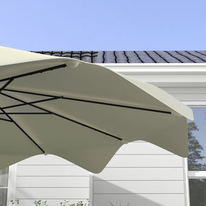 3(m) Garden Parasol Umbrella with 32 Solar LED Lights and Tilt, Outdoor Market Table Umbrella Sun Shade Canopy with Crank, 8 Ribs, Cream White
