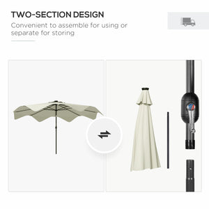 3(m) Garden Parasol Umbrella with 32 Solar LED Lights and Tilt, Outdoor Market Table Umbrella Sun Shade Canopy with Crank, 8 Ribs, Cream White