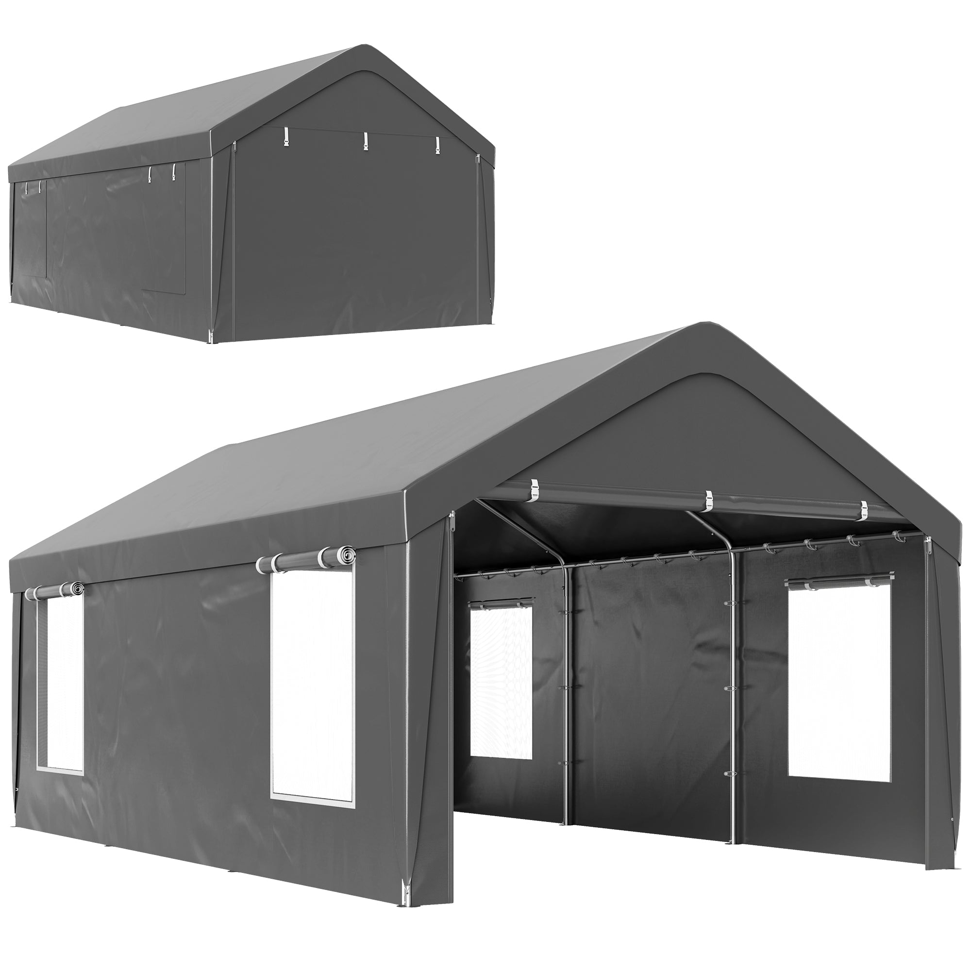 ☆ Creative Garage　SeaSide Outsunny 12' x 20' Portable Garage with 2 Roll-Up Doors, 4 Windows