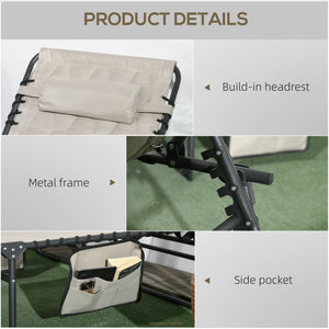 2 Piece Foldable Sun Lounger Set with 5-level Reclining Back, Outdoor Tanning Chairs Sun Loungers with Build-in Padded Seat, Side Pocket, Headrest for Beach, Yard, Patio, Khaki