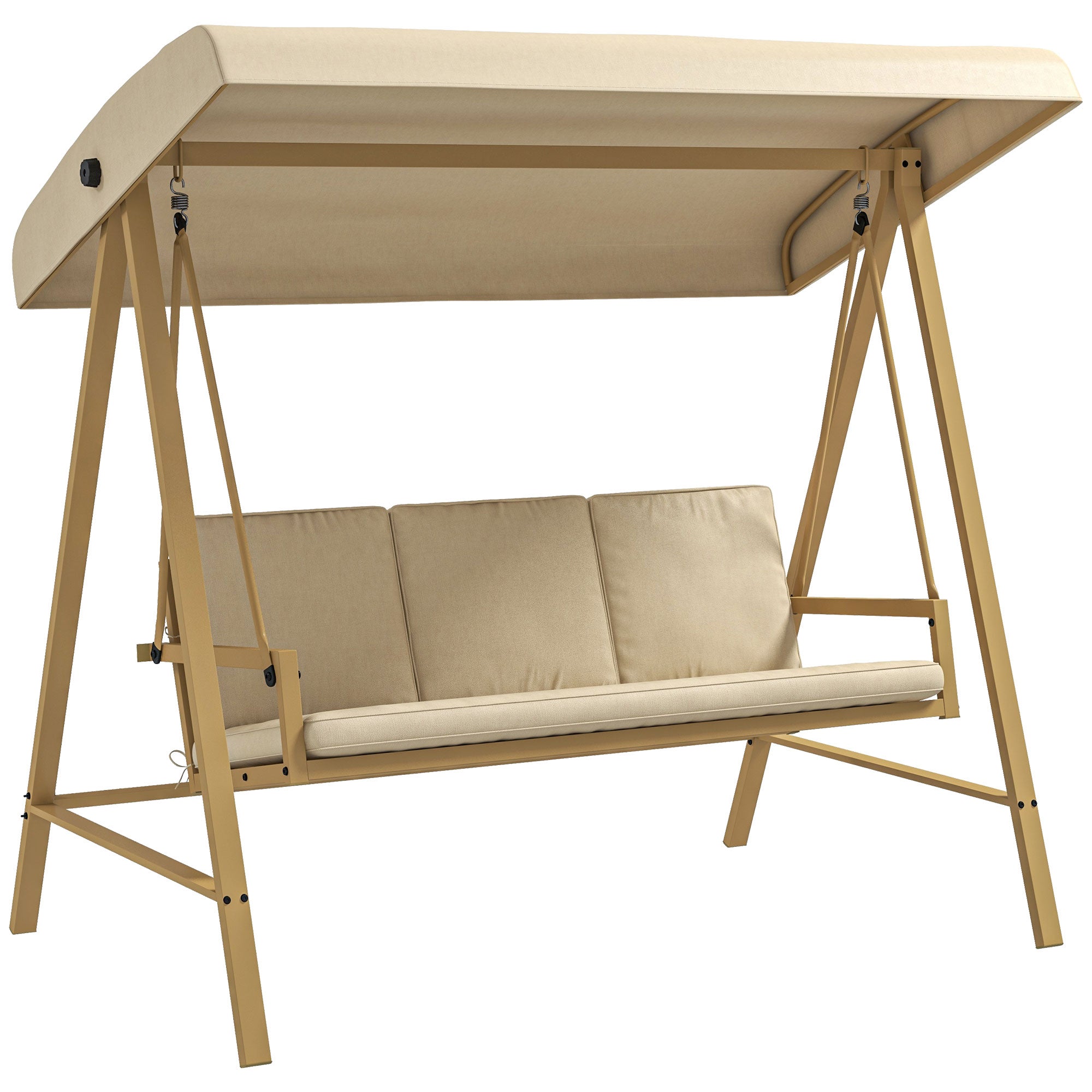 Buy GYUTEI 3-Seat Outdoor Patio Swing Chair,Porch Swing Chair With Adjustable Backrest And Canopy Outdoor Porch Swing Glider Chair W Cushions Pillows And Cup Holders For Porch Backyard Khaki