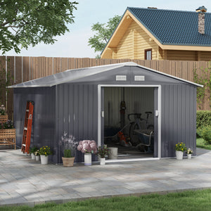 EverBase 11' x 13' Outdoor Storage Shed with Double Lockable Door & Air Vents, Dark Gray