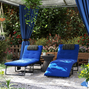 2 Pieces Folding Lounge Chairs with 4-level Reclining Back, Outdoor Tanning Chair with Cushion, Sun Lounger with Breathable Mesh Fabric, Side Pocket, Headrest, Blue