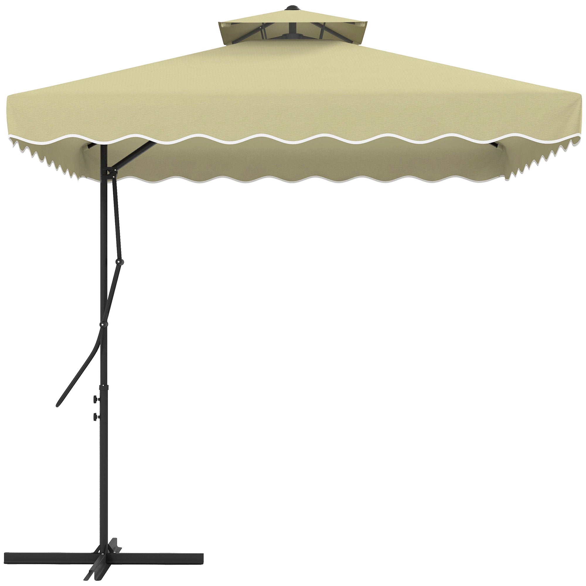 best cantilever patio umbrella uk Outsunny 2.5m Square Patio Double Top Cantilever Umbrella with Cross Base  and Ruffles, Beige