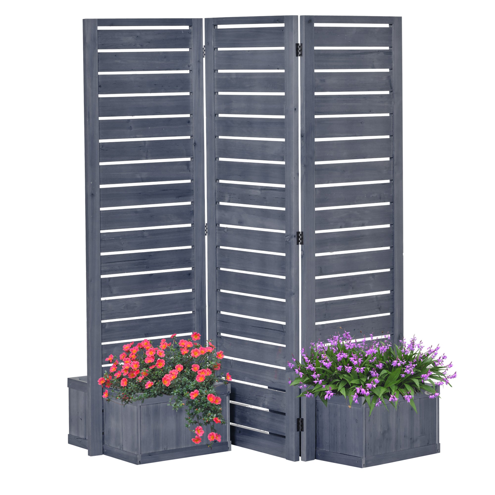 patio planters boxes Outsunny Wood Privacy Screen w/ 4 Planter Box, Raised Bed w/ 3 Panels & Drainage Holes