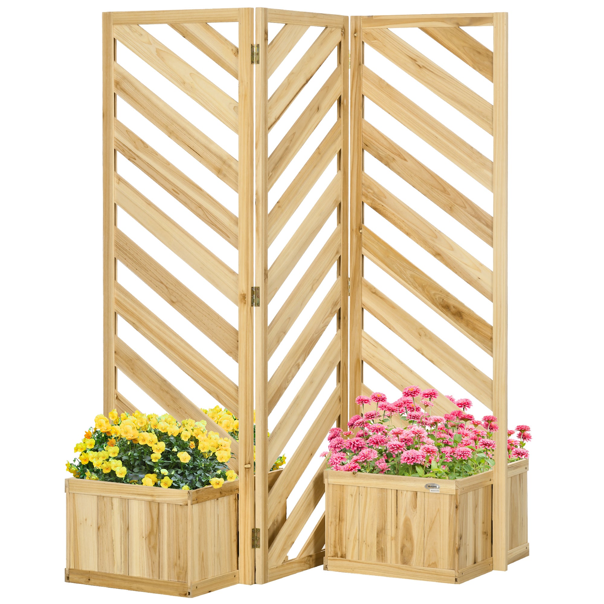 trellis planter privacy screen Outsunny Decorative Outdoor Privacy Screen, Freestanding Divider/Separator with 4 Self-Draining Planters