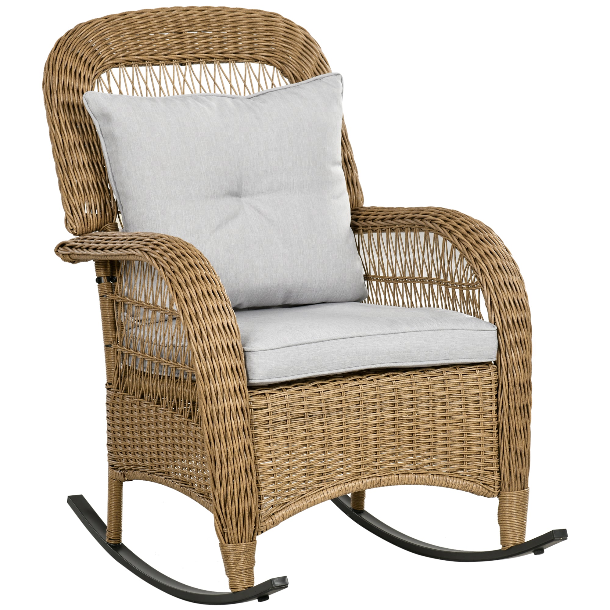 Outsunnny Outdoor PE Rattan Rocking Chair with Cushions, Patio