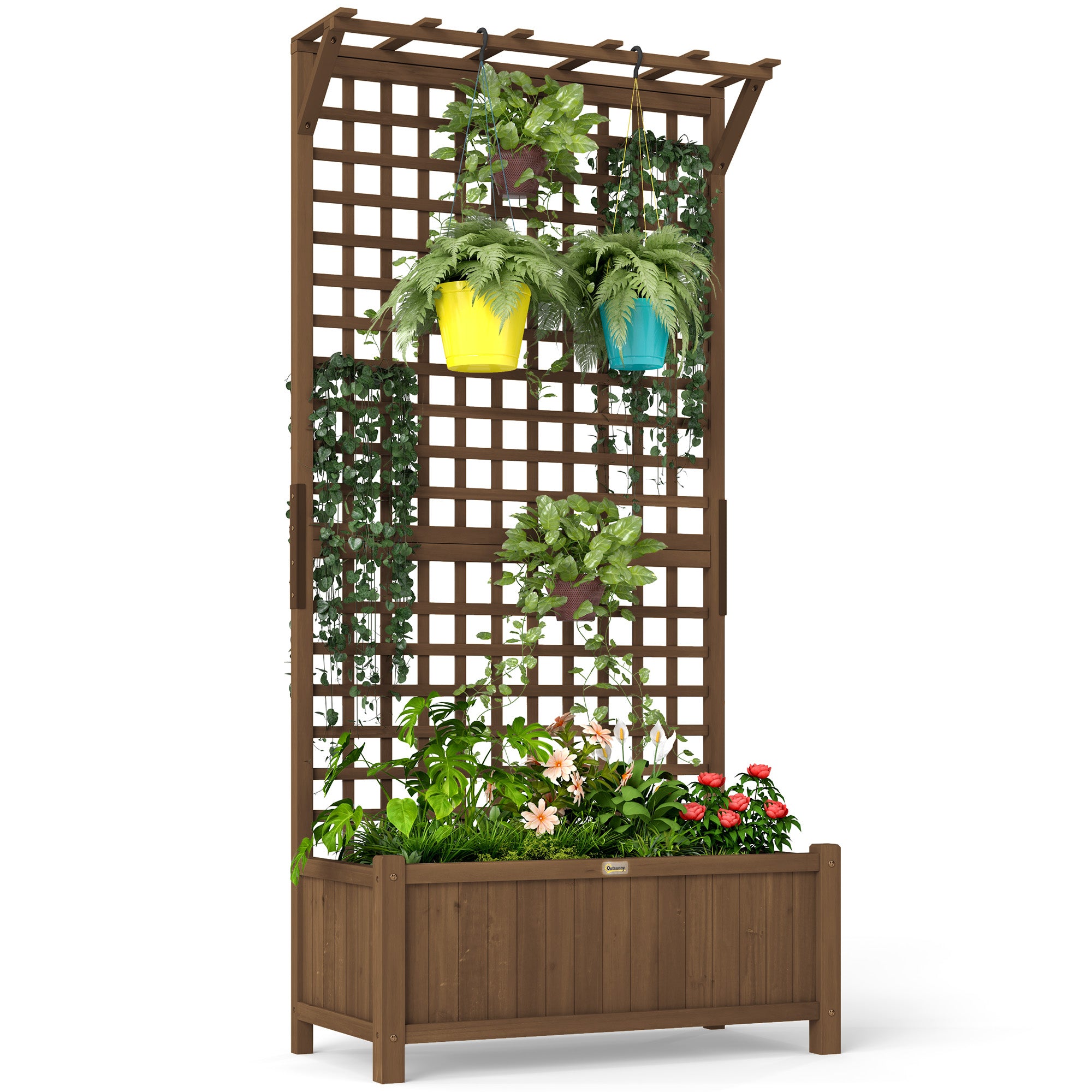 vegetable planter box with trellis Outsunny Raised Garden Bed, Wood Planter with Trellis for Vine Climbing, Privacy Screen Planter Box to Grow Vegetables, Herbs, and Flowers for B