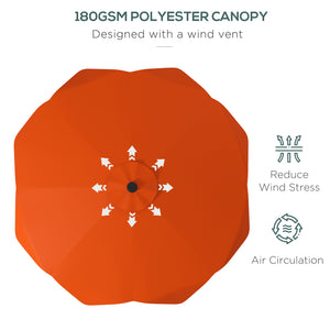 3(m) Garden Parasol Umbrella with 32 Solar LED Lights and Tilt, Outdoor Market Table Umbrella Sun Shade Canopy with Crank, 8 Ribs, Orange