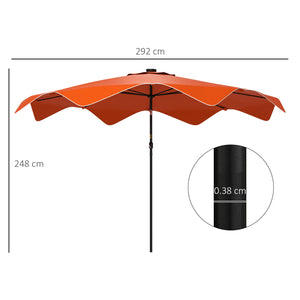 3(m) Garden Parasol Umbrella with 32 Solar LED Lights and Tilt, Outdoor Market Table Umbrella Sun Shade Canopy with Crank, 8 Ribs, Orange