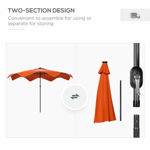 3(m) Garden Parasol Umbrella with 32 Solar LED Lights and Tilt, Outdoor Market Table Umbrella Sun Shade Canopy with Crank, 8 Ribs, Orange