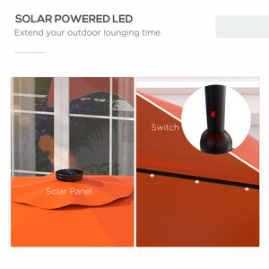 3(m) Garden Parasol Umbrella with 32 Solar LED Lights and Tilt, Outdoor Market Table Umbrella Sun Shade Canopy with Crank, 8 Ribs, Orange