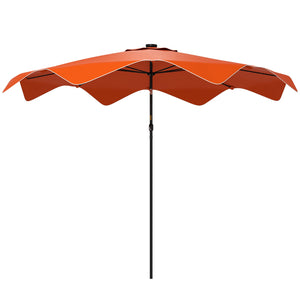 3(m) Garden Parasol Umbrella with 32 Solar LED Lights and Tilt, Outdoor Market Table Umbrella Sun Shade Canopy with Crank, 8 Ribs, Orange