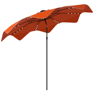 3(m) Garden Parasol Umbrella with 32 Solar LED Lights and Tilt, Outdoor Market Table Umbrella Sun Shade Canopy with Crank, 8 Ribs, Orange
