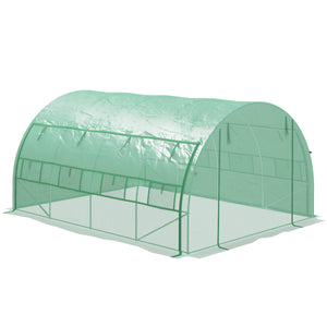 4 x 3 x 2 m Polytunnel Greenhouse with Roll-up Side Walls, Walk-in Grow House Tent with Steel Frame, Reinforced Cover, Zipped Door and 12 Mesh Windows for Garden, Green